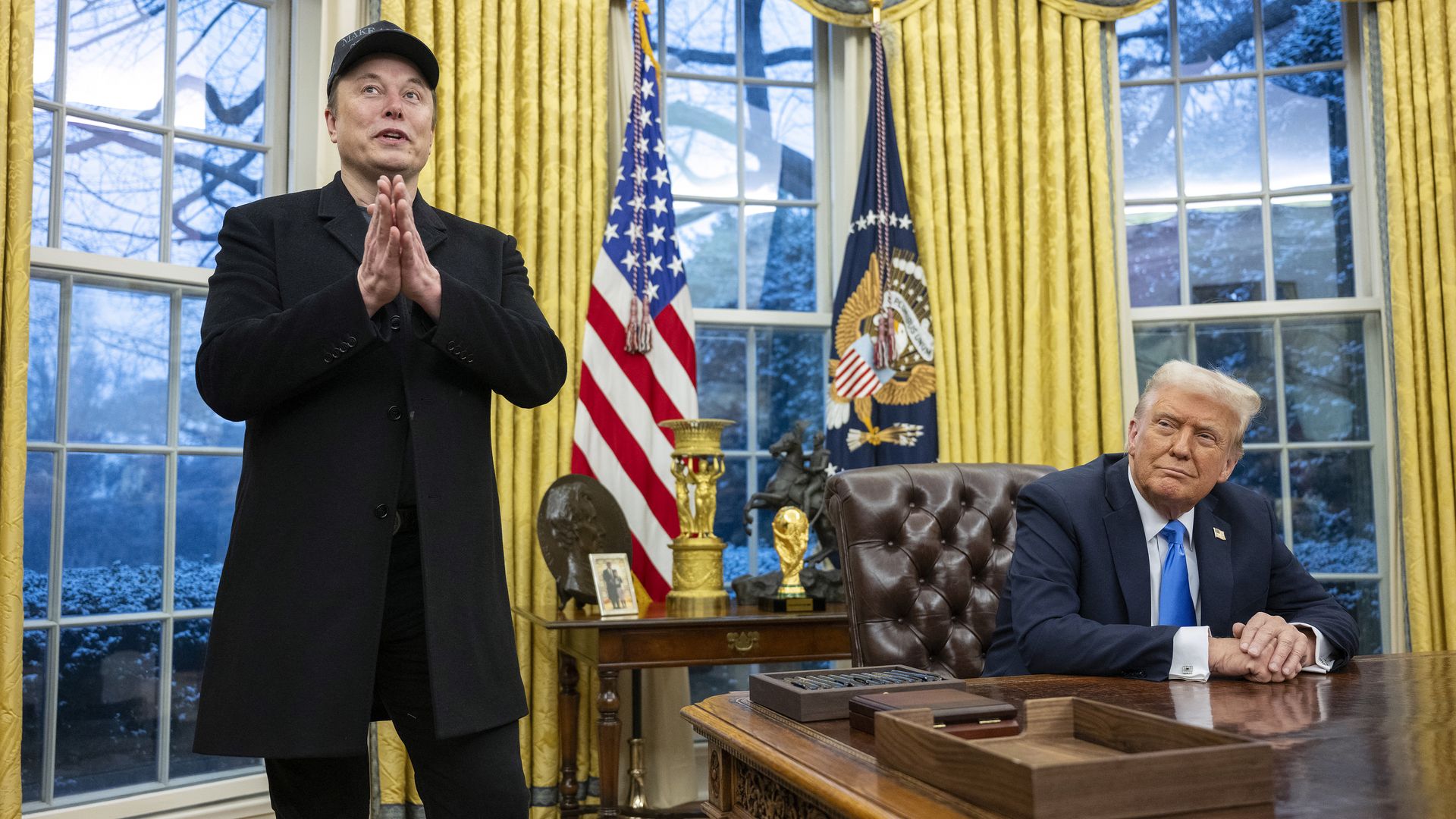 President Trump and Elon Musk speak in the Oval Office on Tuesday.
