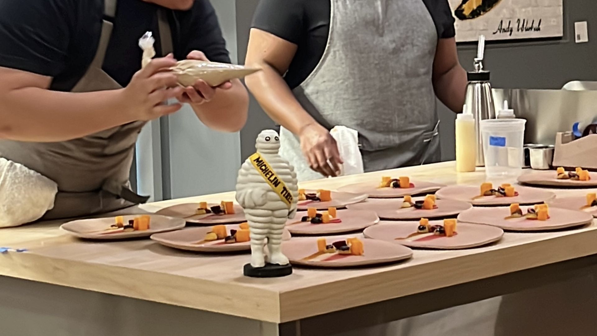 The Michelin Man is proudly on display at Counter- in Wesley Heights. Photo: Laura Barrero/Axios