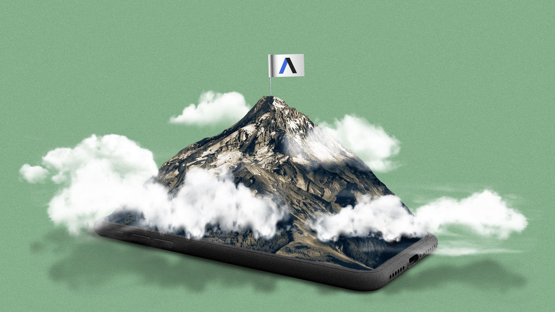 Illustration of Mt. Hood emerging from a cell phone.