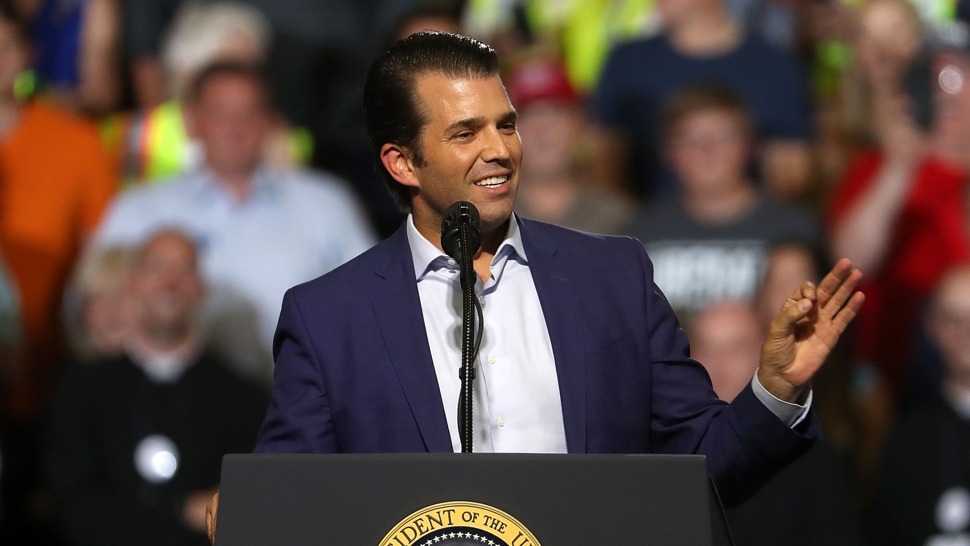 Donald Trump Jr. speaking at a campaign rally