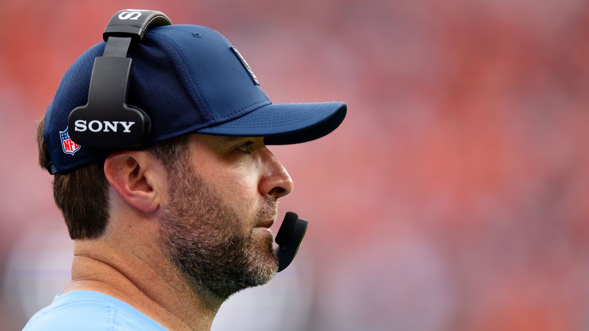 Head coach Brian Callahan of the Tennessee Titans looks on from the sidelines during the fourth quarter against the Denver Broncos at Empower Field at Mile High on September 7, 2025 in Denver, Colorado.