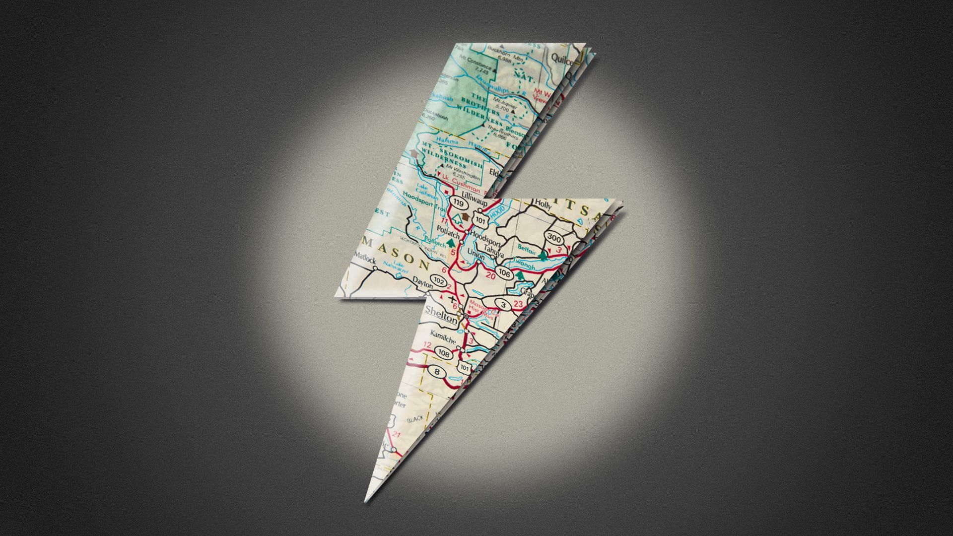Illustration of a map in the shape of a lightning bolt