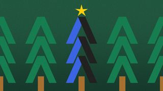 Illustration of Christmas trees formed from Axios logos.