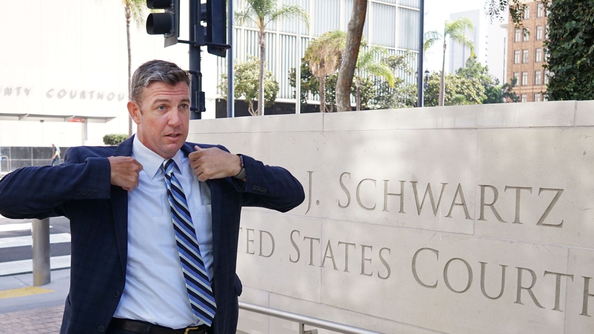Rep. Duncan Hunter (R-CA) walks into the Federal Courthouse for an arraignment hearing on August 23, 2018 in San Diego, California. 