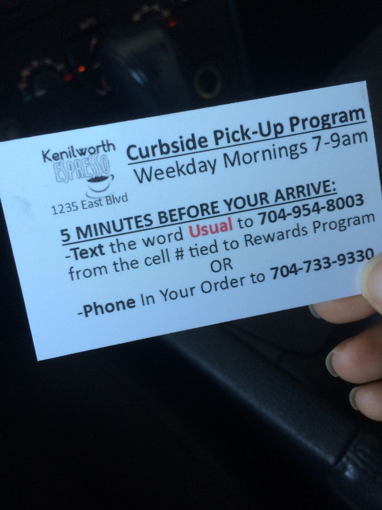 Kenilworth Espresso curbside service