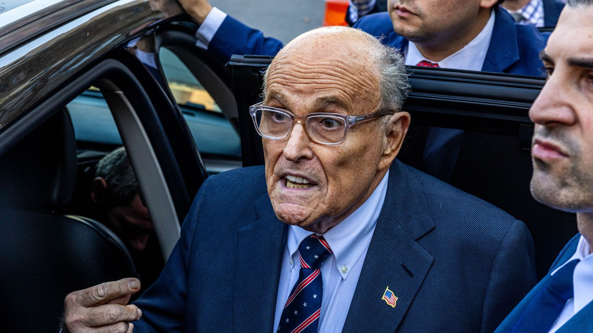Former New York mayor Rudy Giuliani leaves the New York Federal Courthouse on November 7, 2024 in New York City. Giuliani appeared in a New York City courtroom after missing the deadline to turn over assets as part of $148m defamation judgement. (Photo by Alex Kent/Getty Images)