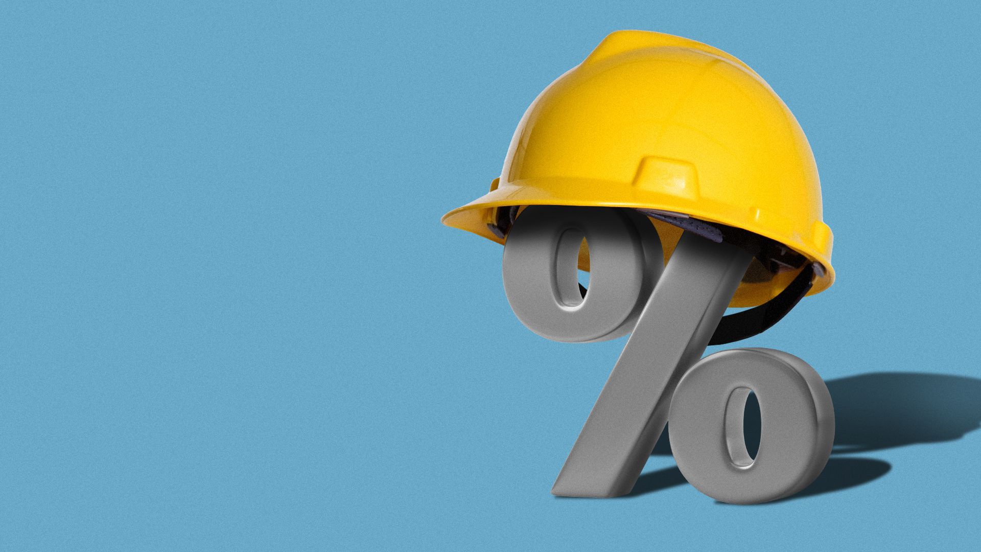Illustration of 3D percent symbol wearing a hard hat.