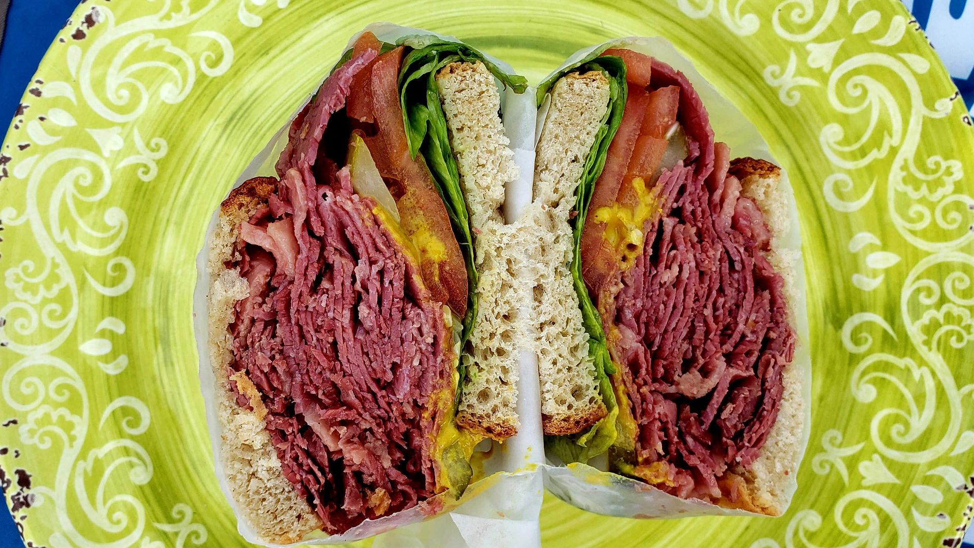 Photo of a corned beef sandwich. 