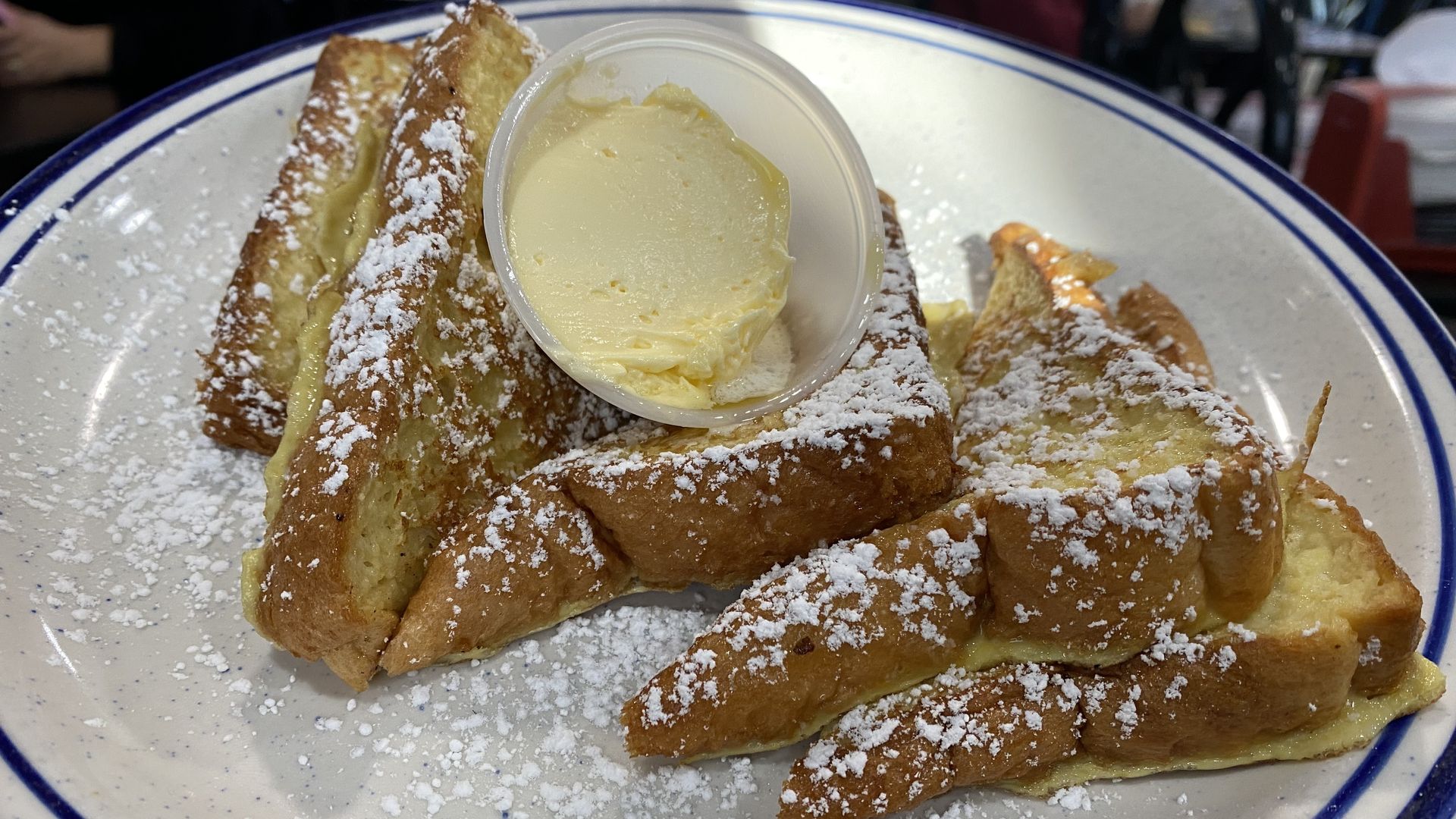 A plate of French toast. 