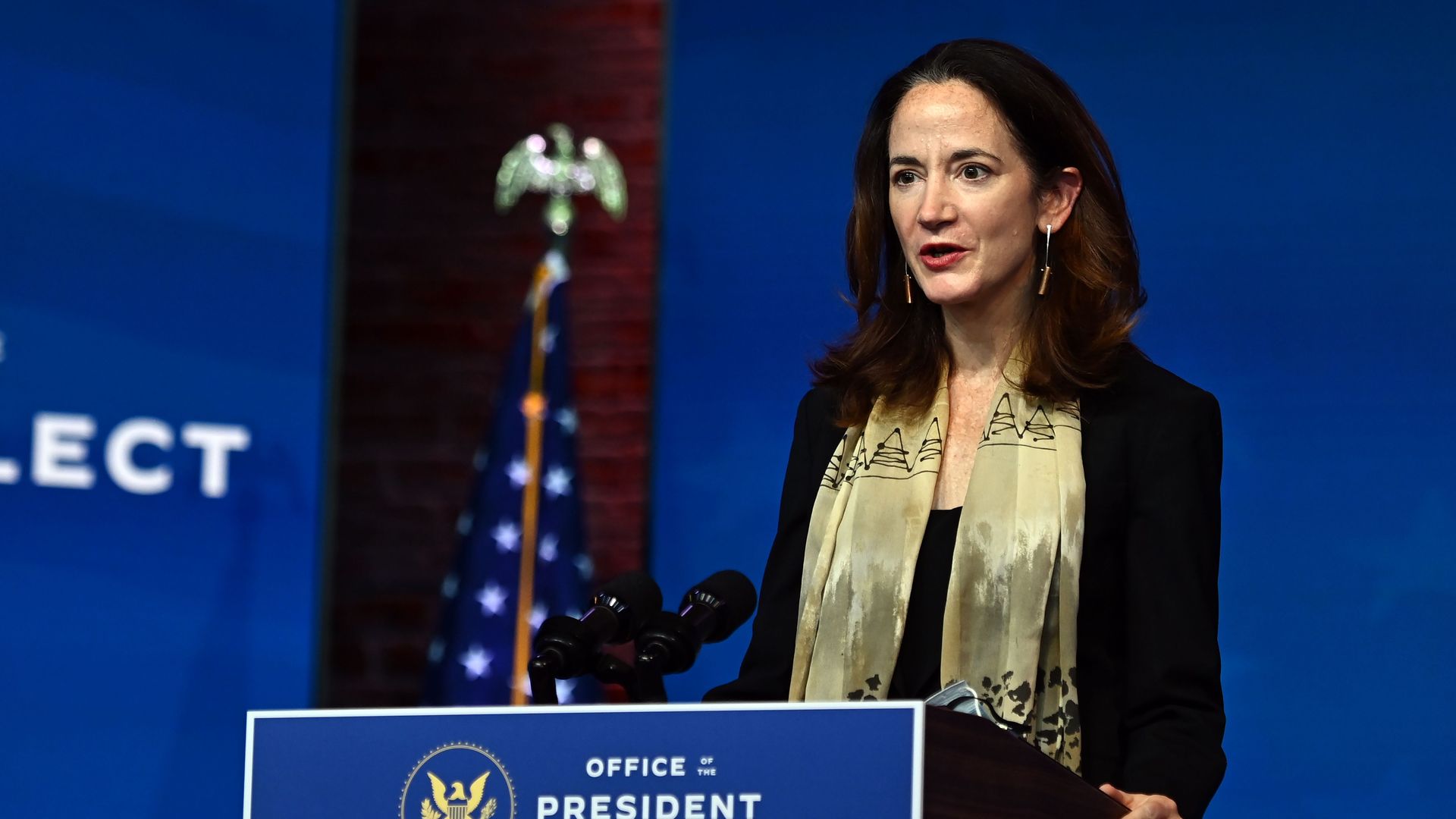 Nominated Director of National Intelligence Avril Haines participates as US President-elect Joe Biden speaks during a cabinet announcement event in Wilmington, Delaware