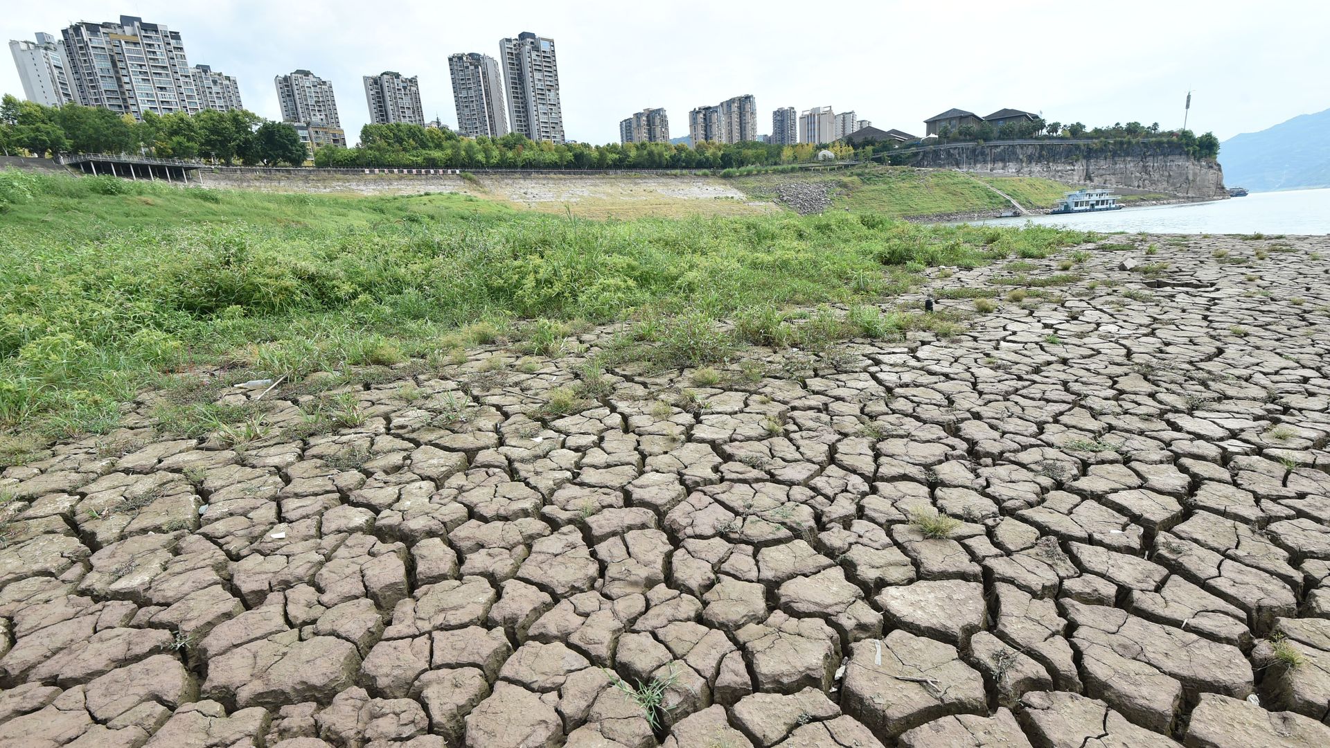 A view of the riverbed revealed after the water level dropped in the Yangtze River in Yunyang county in southwest China's Chongqing Municipality Tuesday, Aug. 16, 2022