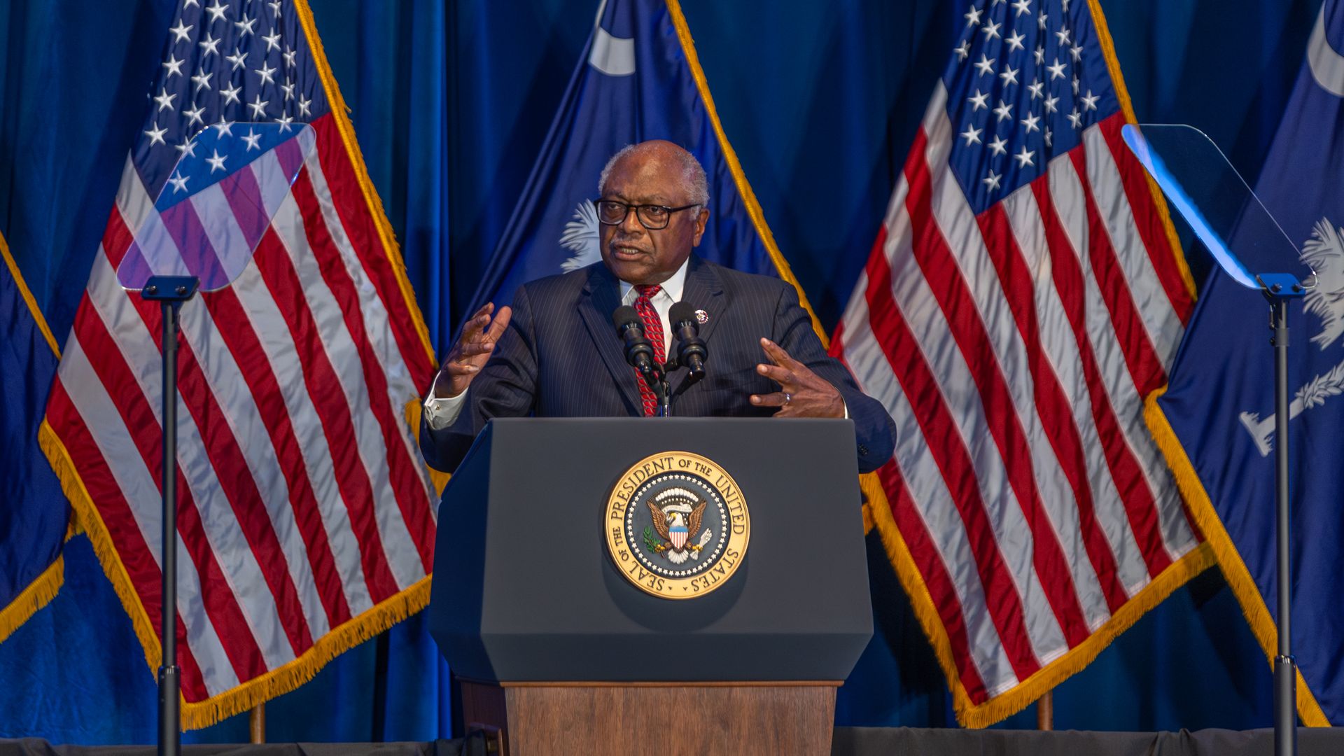 Representative Jim Clyburn, a Democrat from South Carolina, speaks during the First in the Nation Celebration Dinner in Columbia, South Carolina, US, on Saturday, Jan. 27, 2024.