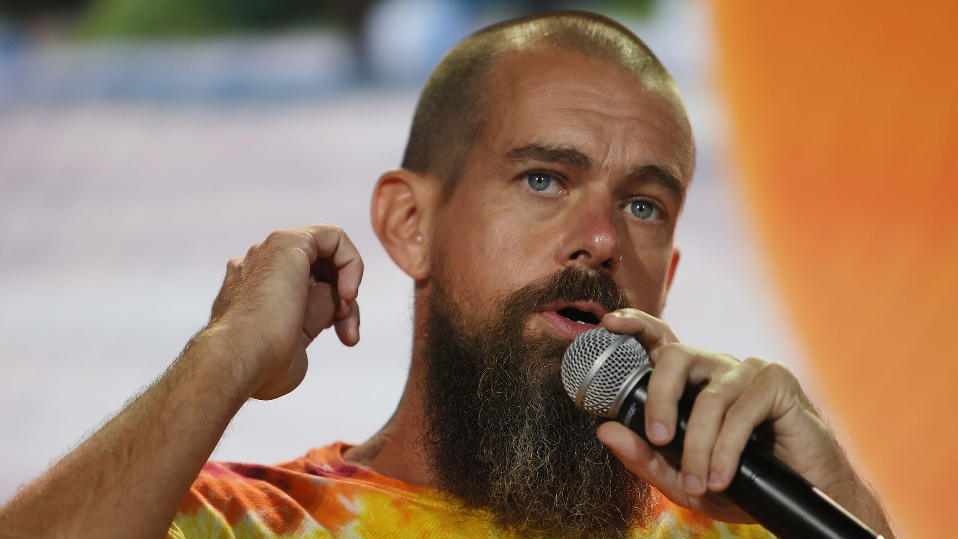Jack Dorsey creator of Twitter sspeaks on stage at the Bitcoin 2021 Convention, a crypto-currency conference  at the Mana Convention Center in Wynwood on June 04, 2021 in Miami, Florida. 