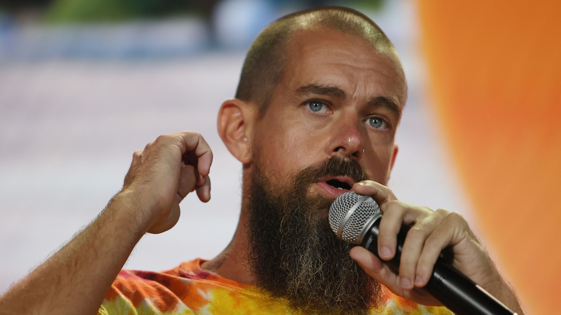 Jack Dorsey creator of Twitter sspeaks on stage at the Bitcoin 2021 Convention, a crypto-currency conference at the Mana Convention Center in Wynwood on June 04, 2021 in Miami, Florida.