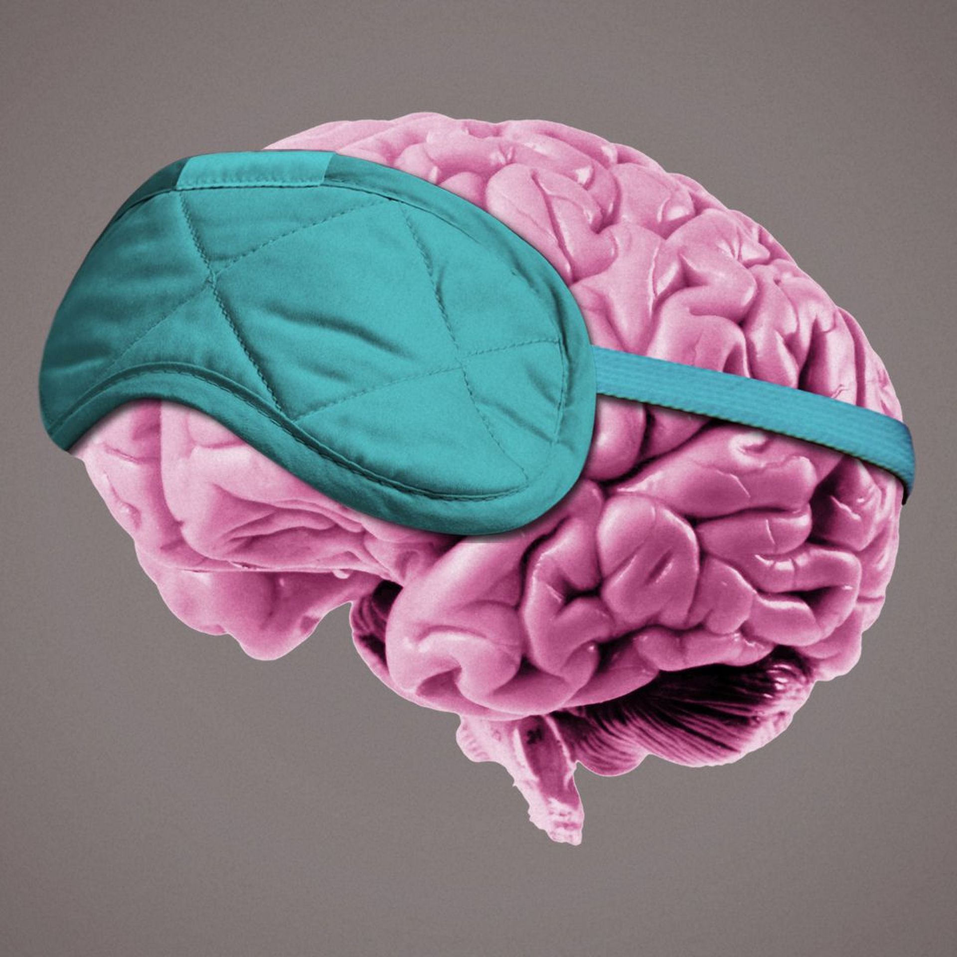 Illustration of a brain wearing a sleeping eye mask.
