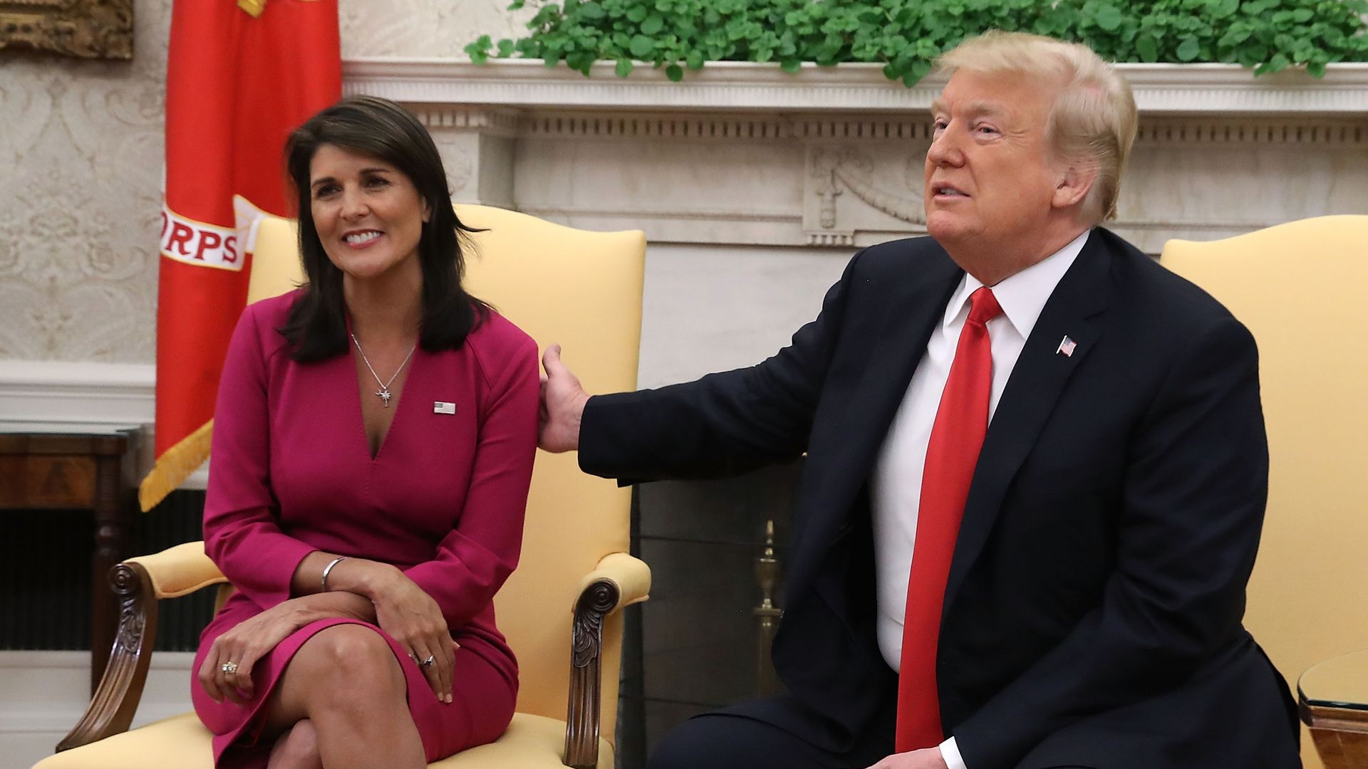 Then-U.S. Ambassador to the UN Nikki Haley and then-President Trump announces in D.C. in 2018.