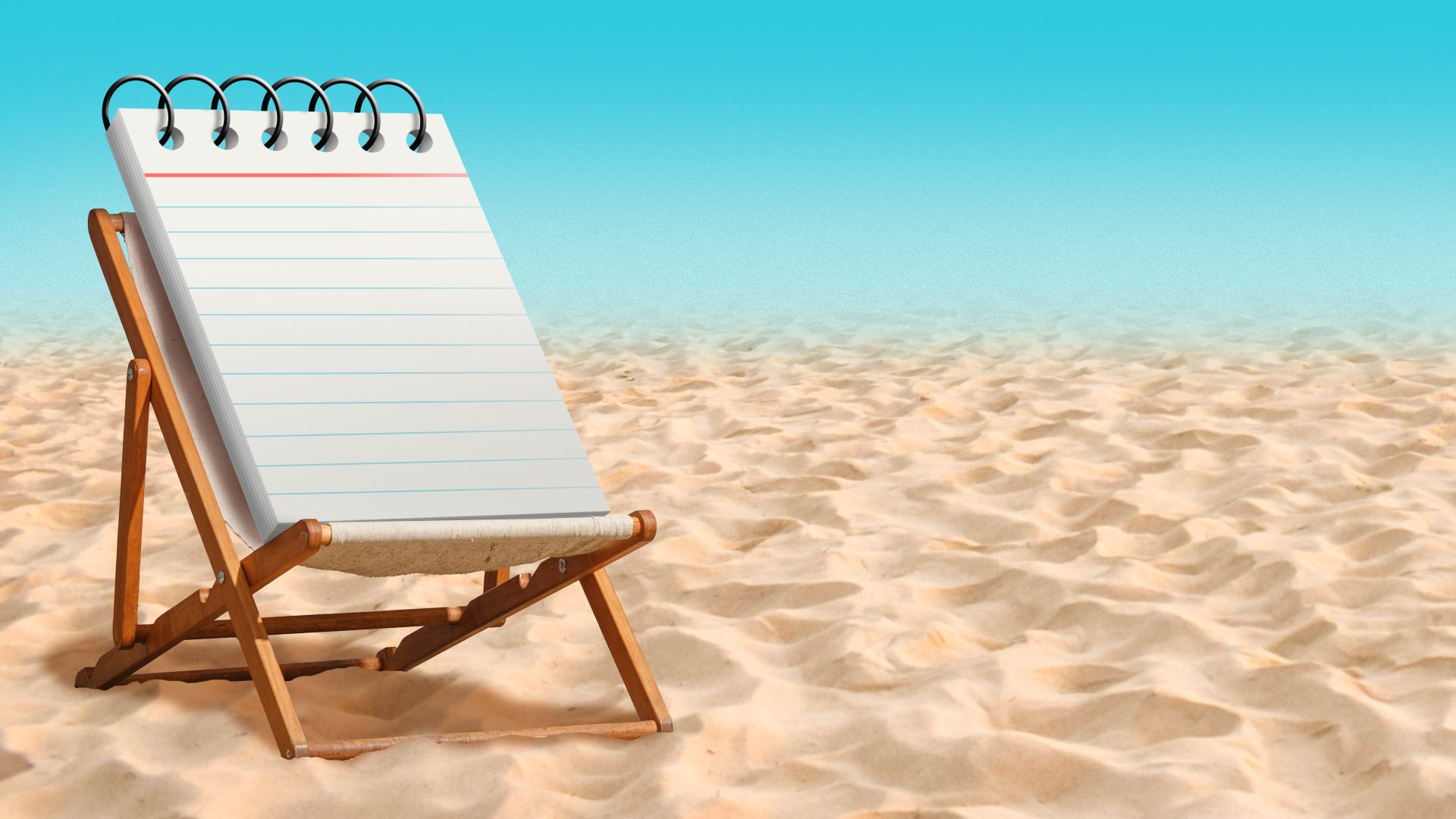 Illustration of a notebook on a beach chair on the beach