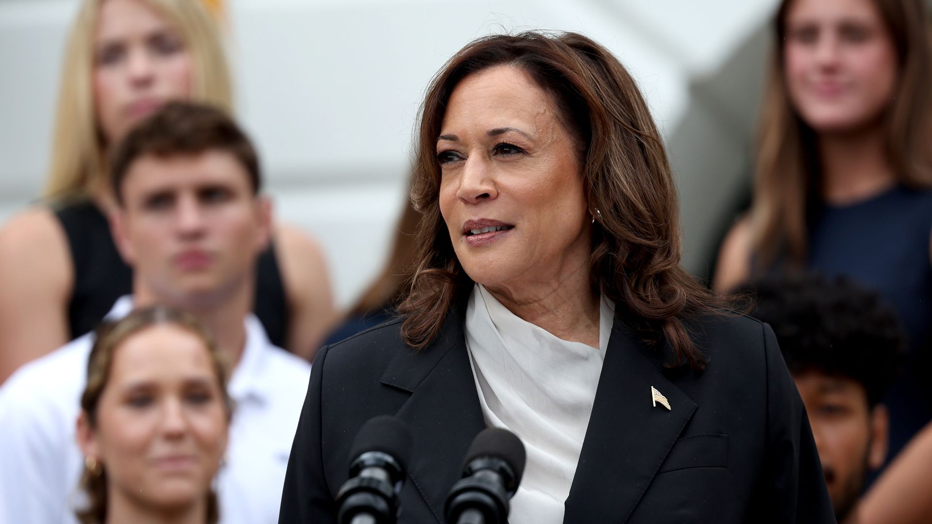 US Vice President Kamala Harris speaks on the South Lawn of the White House 