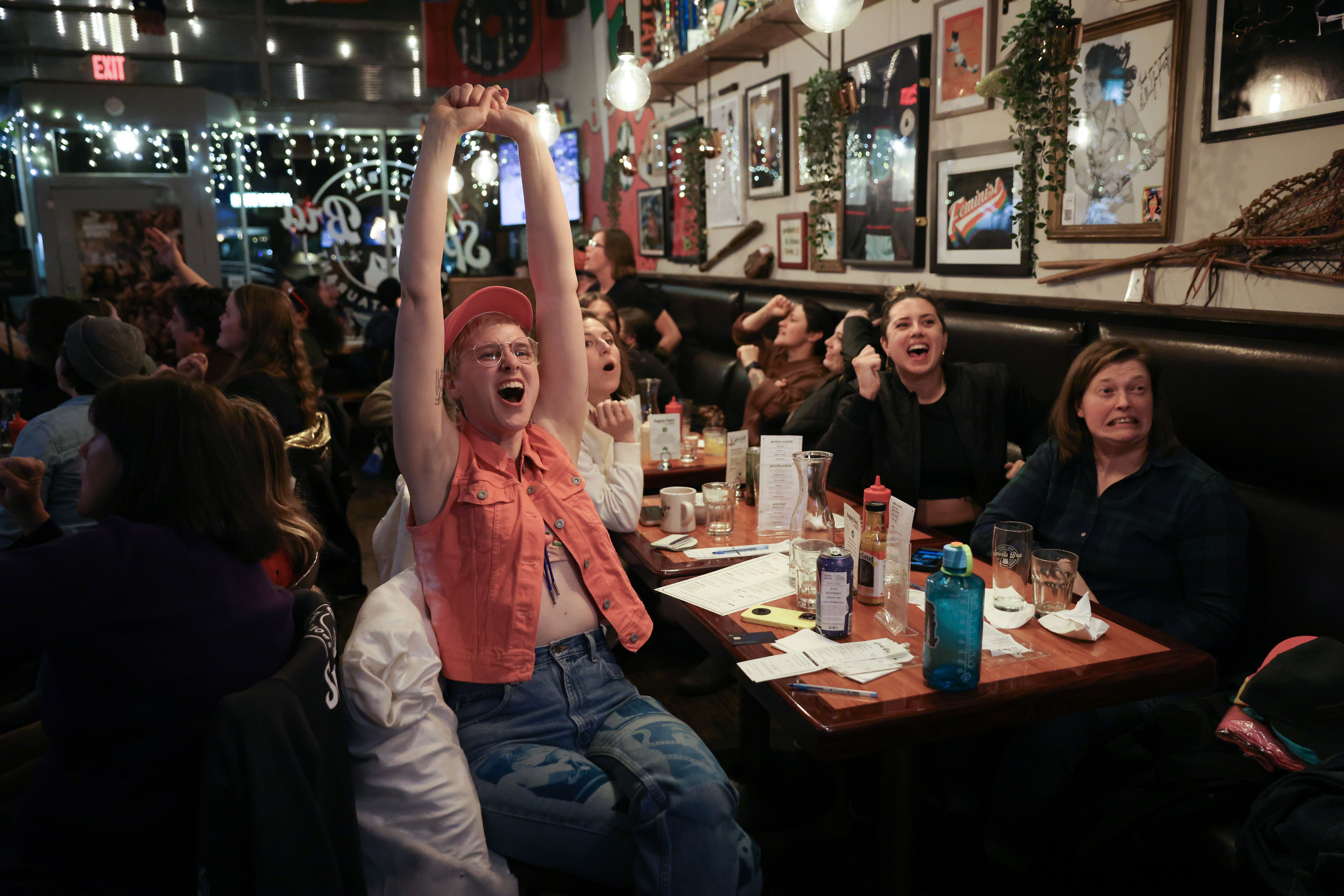 Fans watch the NCAA Women's Basketball semifinals at The Sports Bra in Portland, Ore., in April 2024. Photo: Amanda Loman/Getty Images
