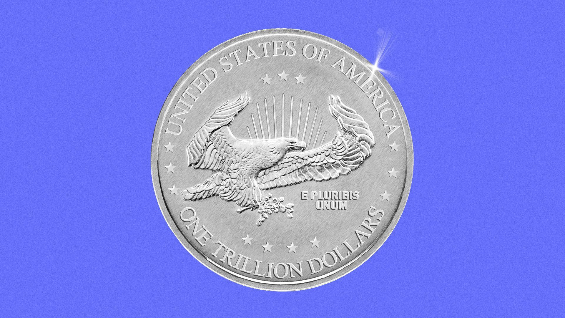 Illustration of a $1 trillion U.S. coin against a purple background.
