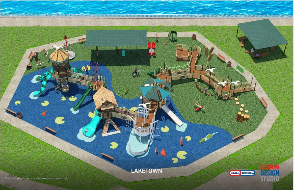 Image shows an aerial view of a playground.