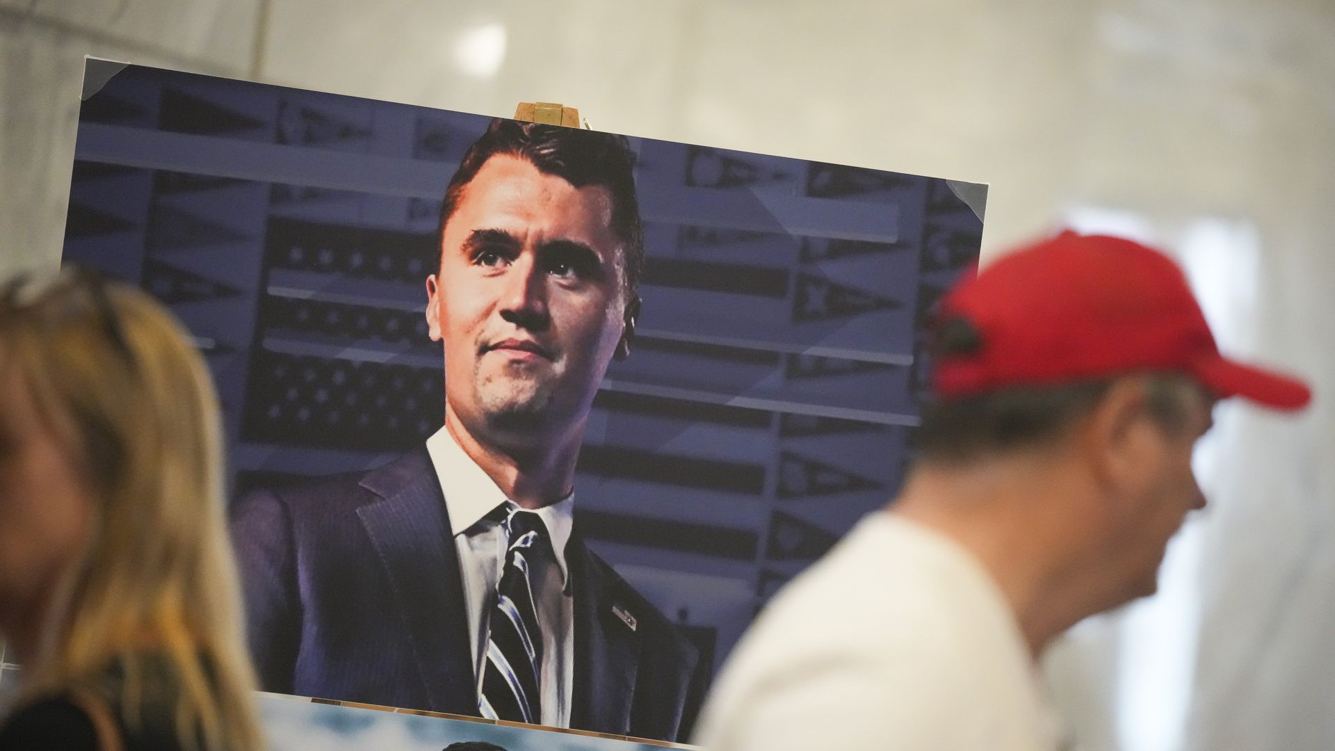 A photo of Charlie Kirk is displayed during the vigil at the Utah Capitol in Salt Lake City following the killing of the conservative activist at Utah Valley University on September 10, 2025 in Salt Lake City, Utah. Photo: Bethany Baker/The Salt Lake Tribune/Getty Images