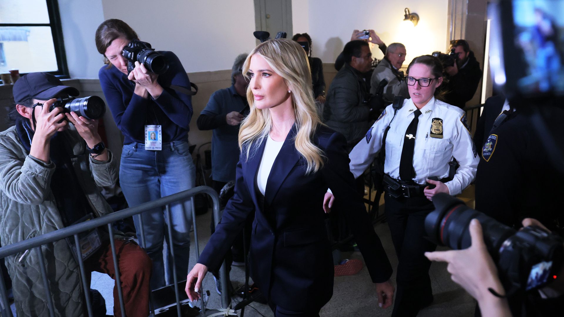 Ivanka Trump returns to the courtroom after a lunch break during the civil fraud trial of her father former President Donald Trump at New York State Supreme Court on November 08, 2023 in New York City.