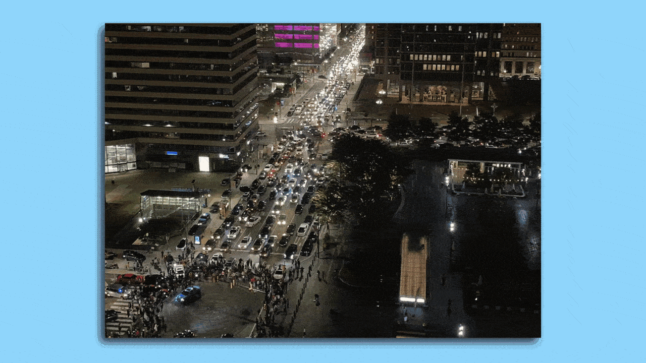 A sped-up version of cars drifting in Center City