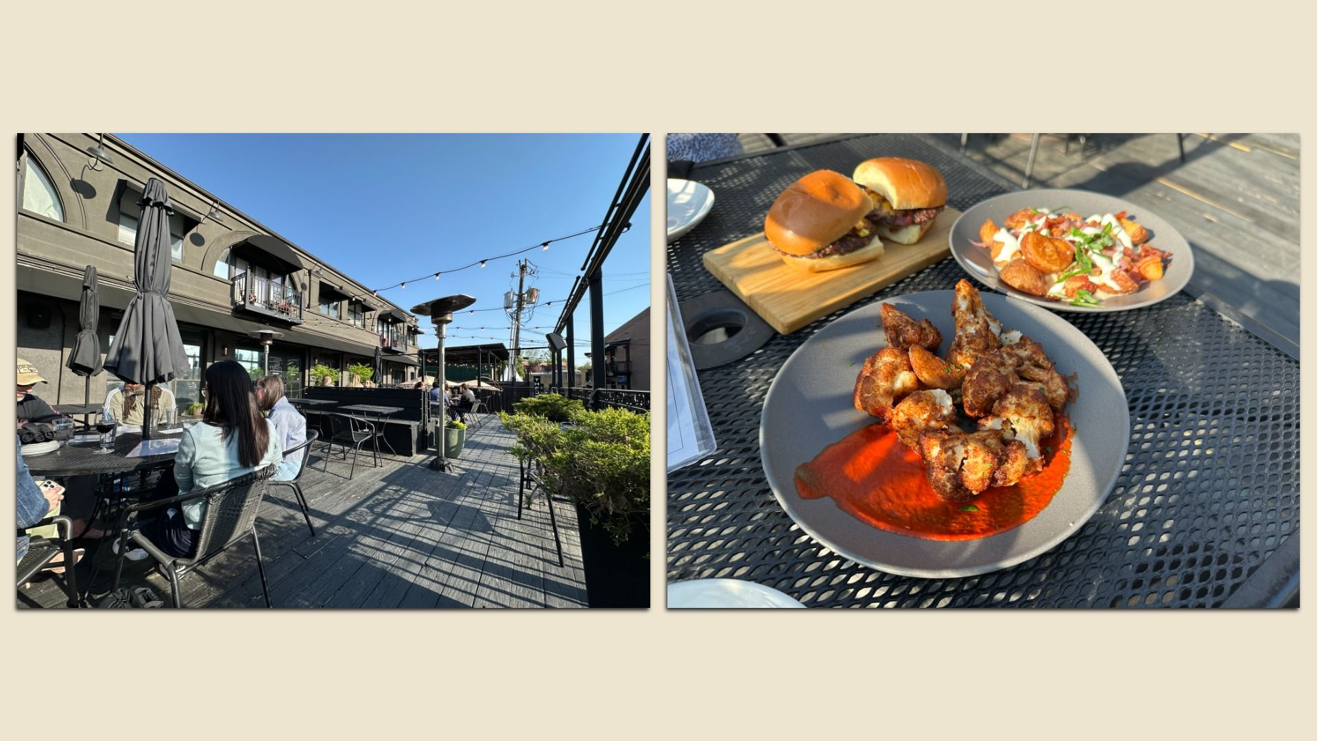 photo of Theo's patio and food