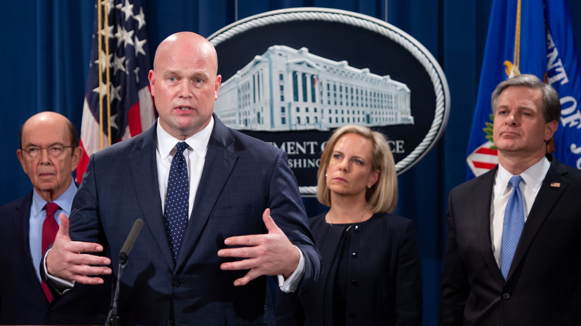 Wilber Ross, Kristjen Nielsen and acting attorney general Matt Whitiker 