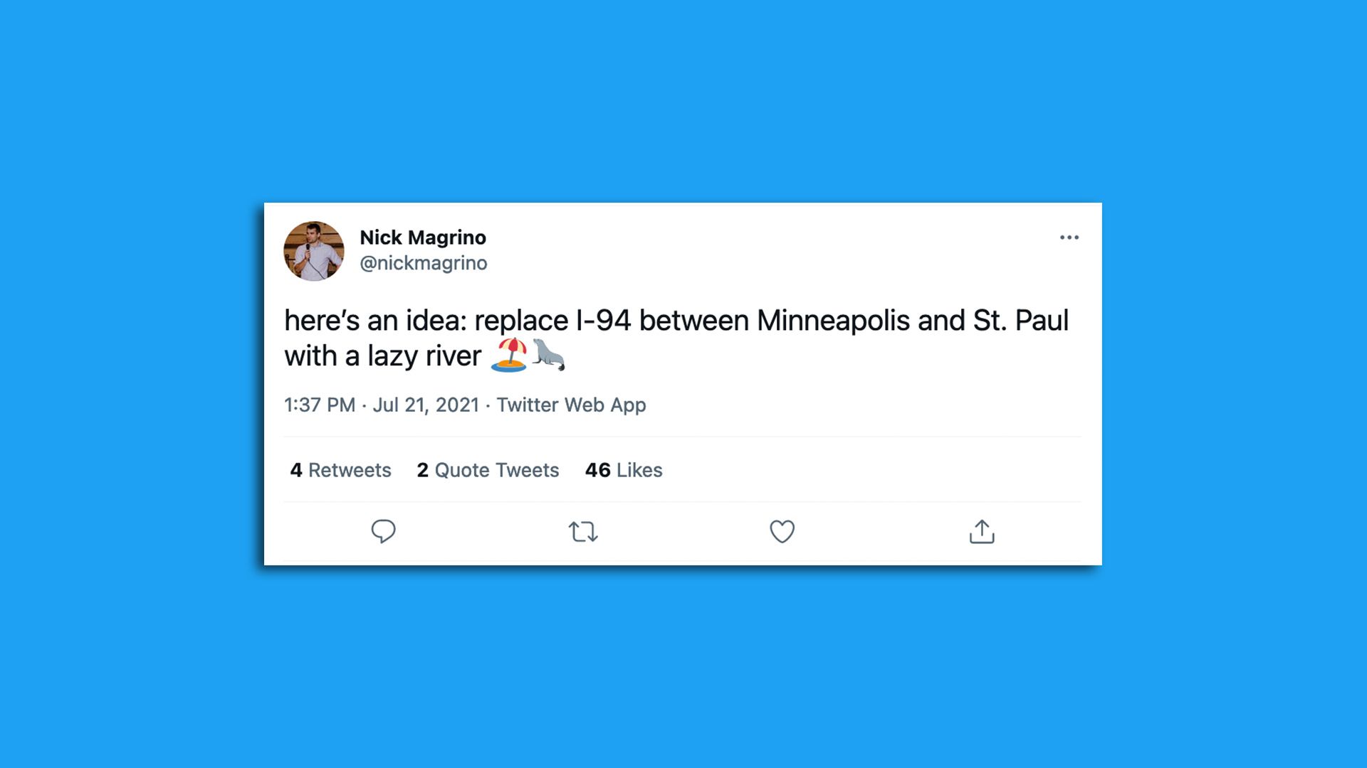 tweet about replacing a highway with a pool