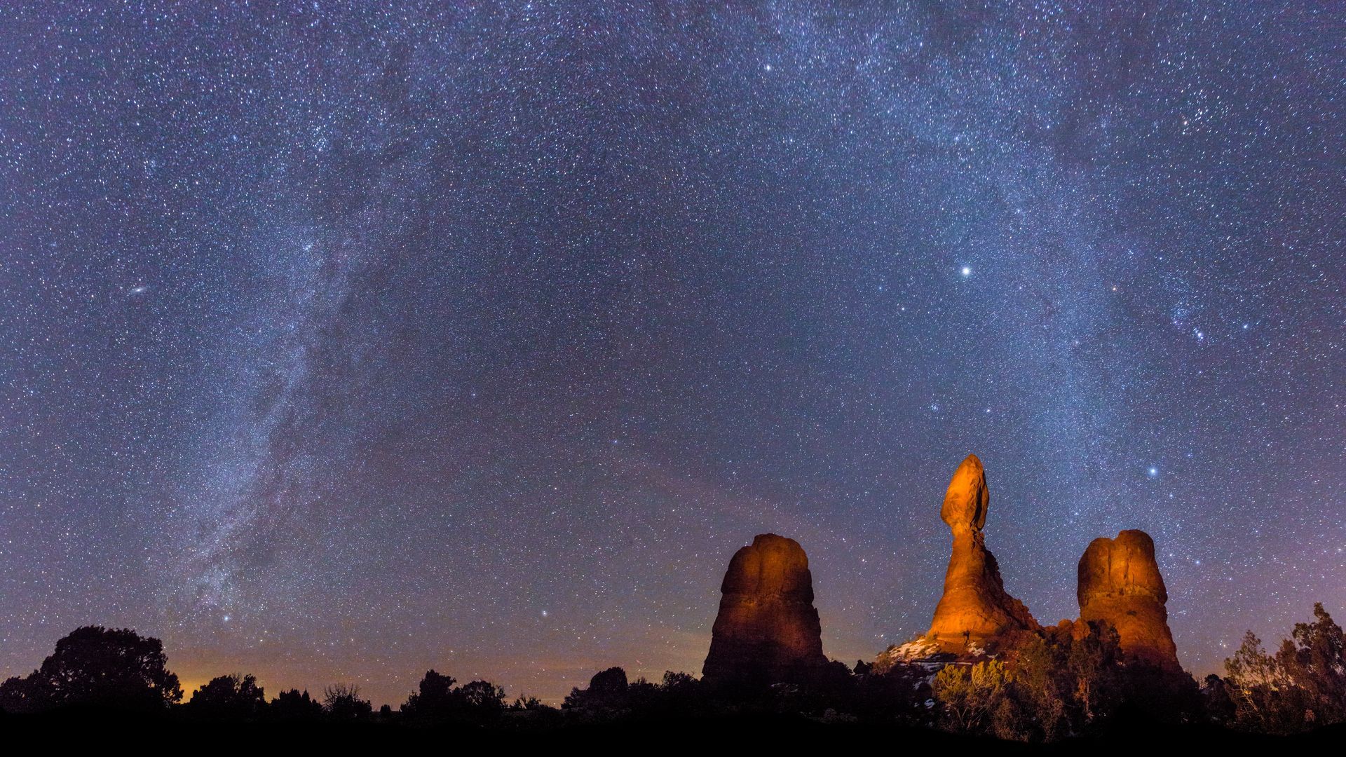 The Milky Way glows above Balanced Rock in Arches National Park, north of Bluff. Photo: Jon G. Fuller/VWPics/Universal Images Group via Getty Images