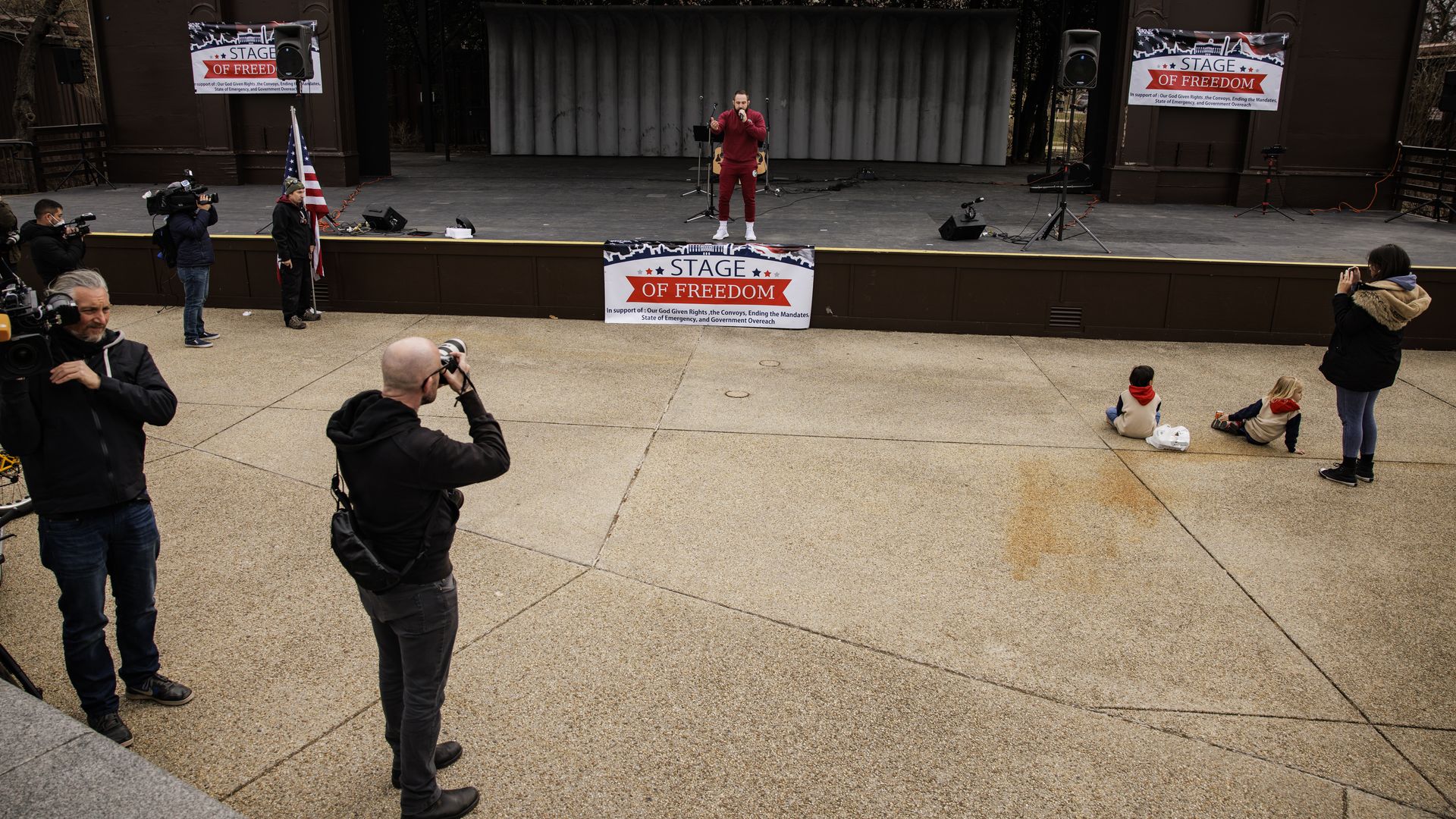 A minuscule crowd is seen at a D.C. rally for truckers protesting vaccine mandates.