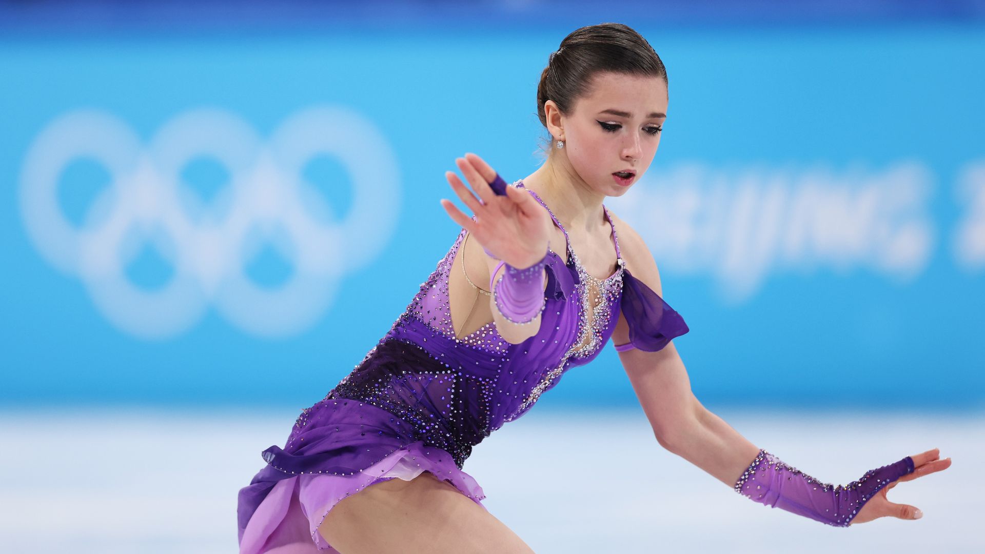 Kamila Valieva of Team ROC skates during the Women Single Skating Short Program on day eleven of the Beijing 2022 Winter Olympic Games at Capital Indoor Stadium on February 15, 2022 in Beijing, China.