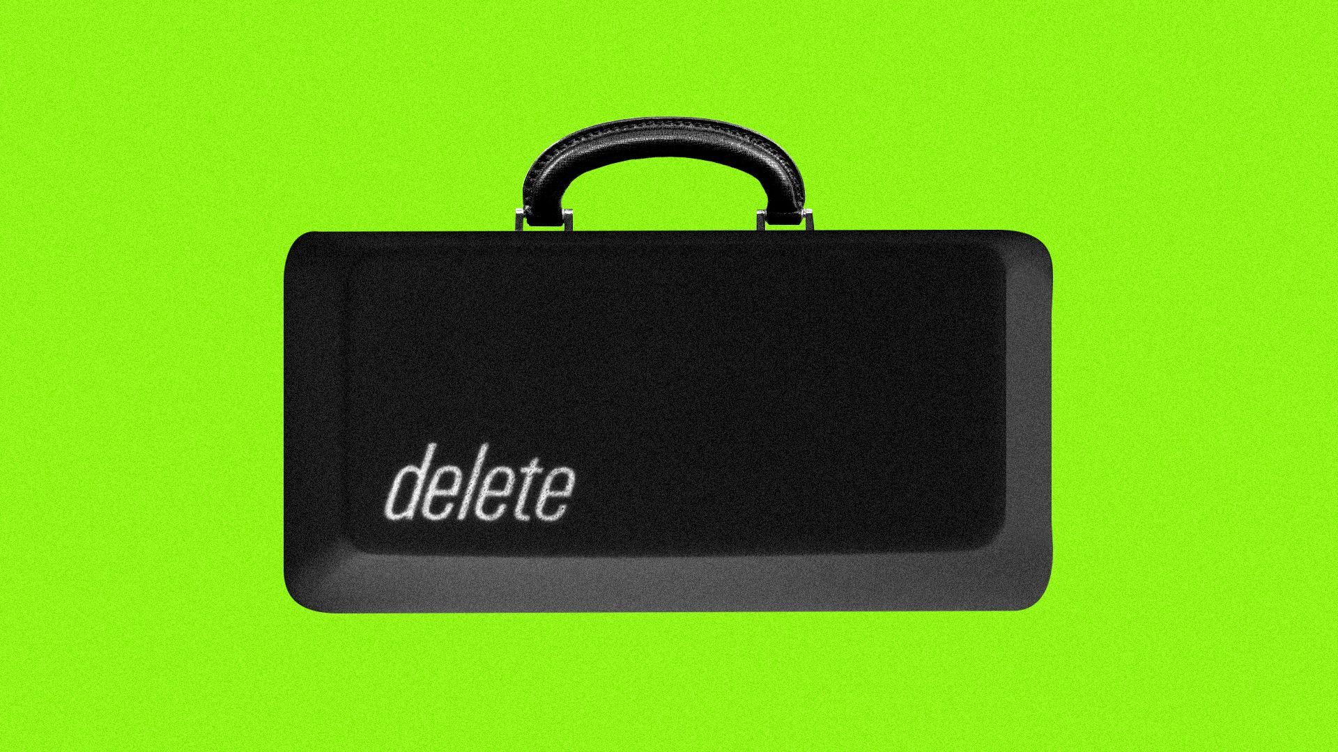 Illustration of a delete key fashioned as a briefcase. 