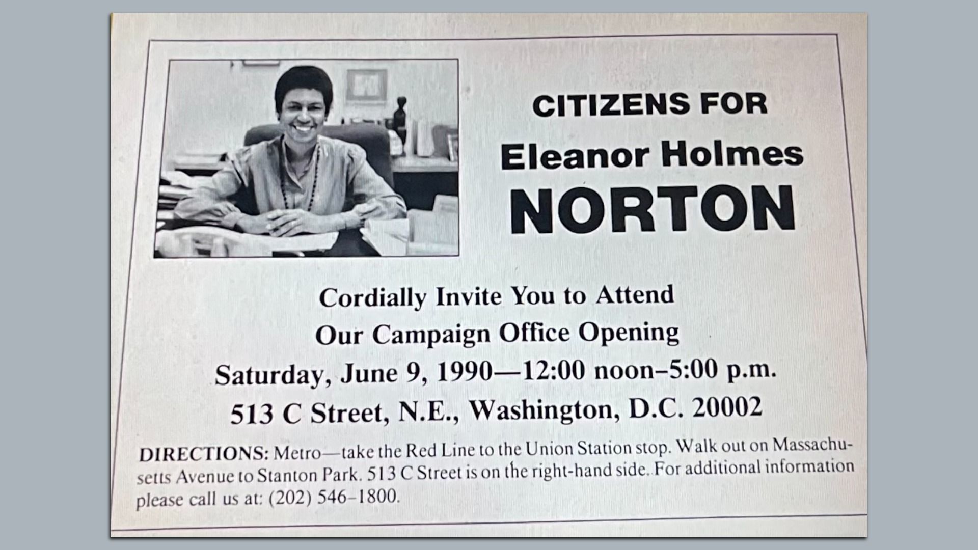 A 1990 campaign flier for Eleanor Holmes Norton