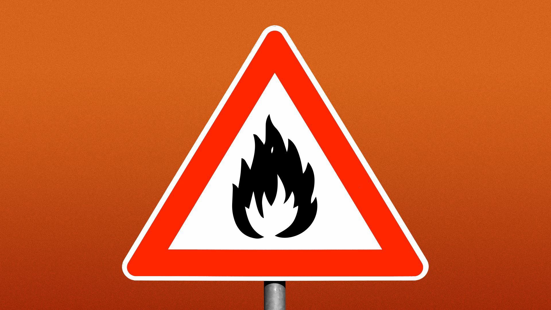 Illustration of a fire graphic on a caution street sign.