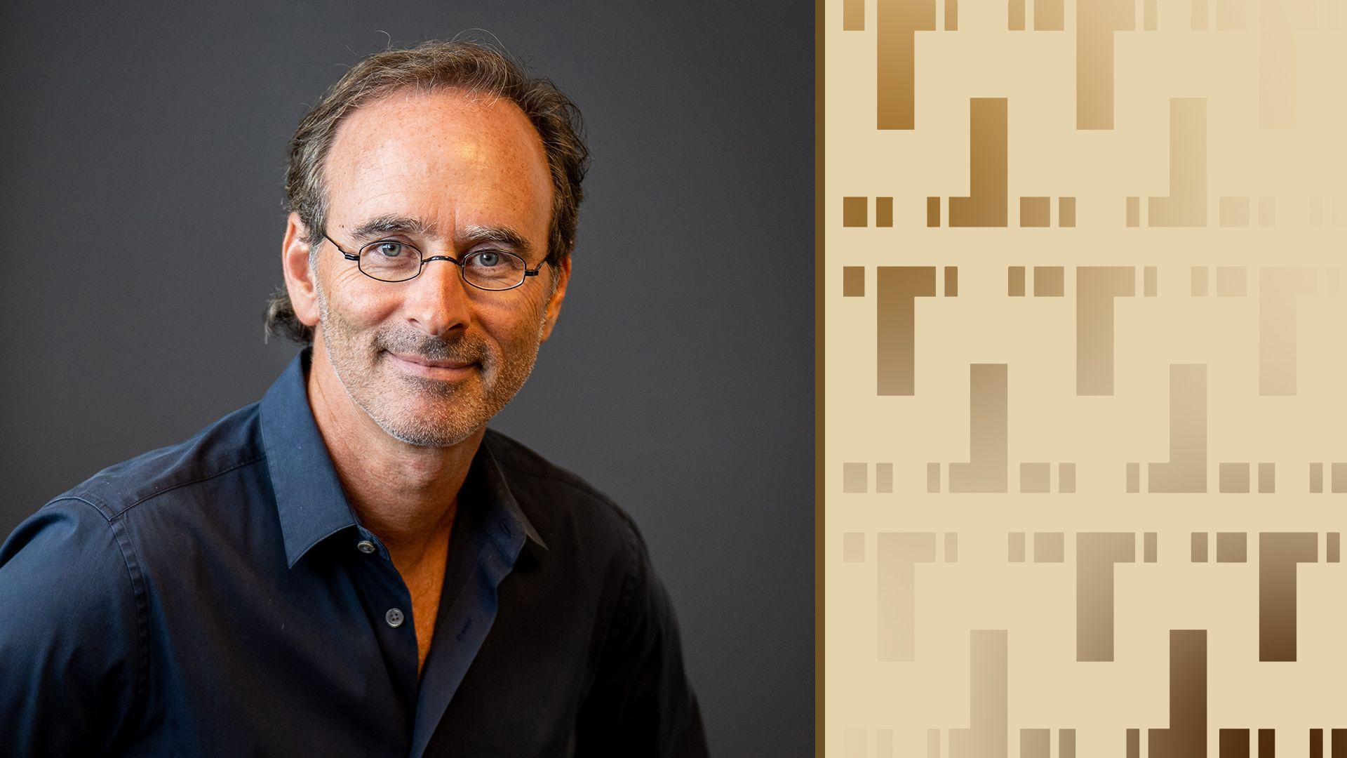 Photo illustration of Tempus CEO Eric Lefkofsky surrounded by an abstract pattern made from the Tempus logo.