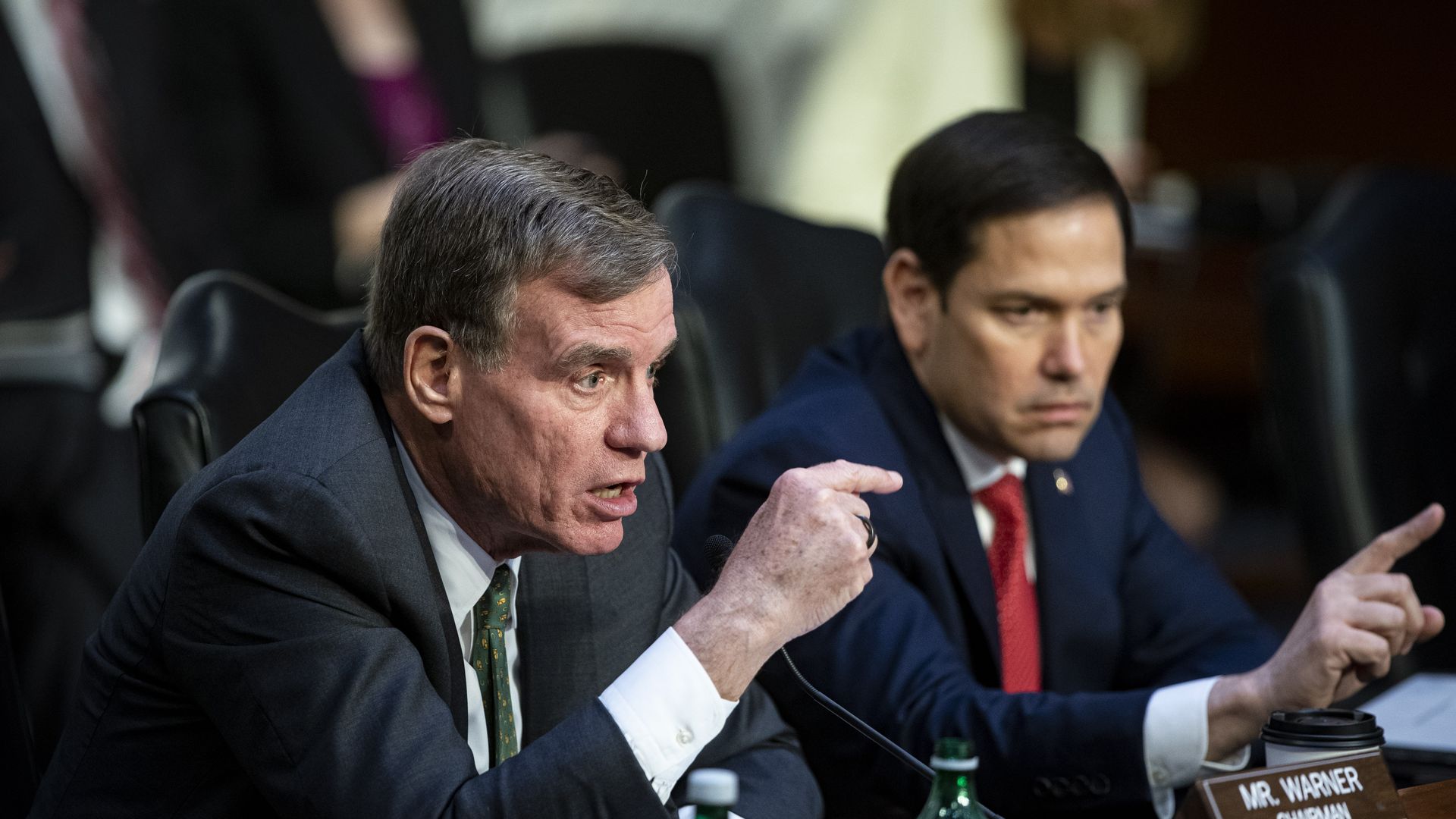 Senators Marco Rubio and Mark Warner at a Senate Intelligence hearing