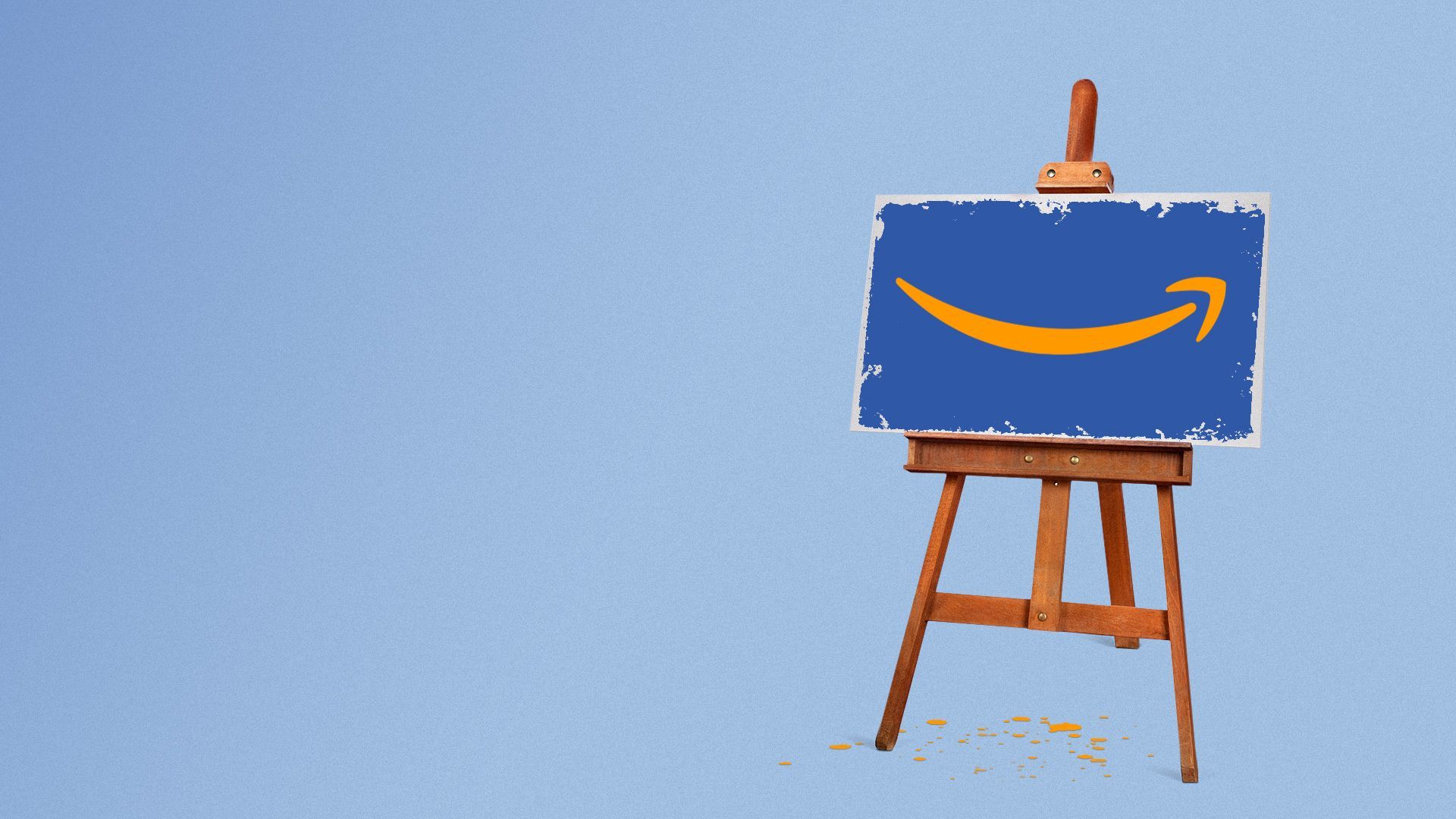 Illustration of an easel with a canvas with the Amazon logo painted on it. 