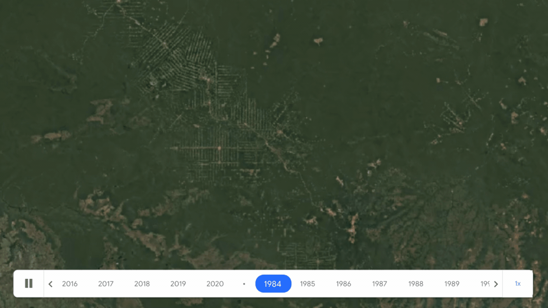A time lapse of deforestation in the Amazon Rainforest.