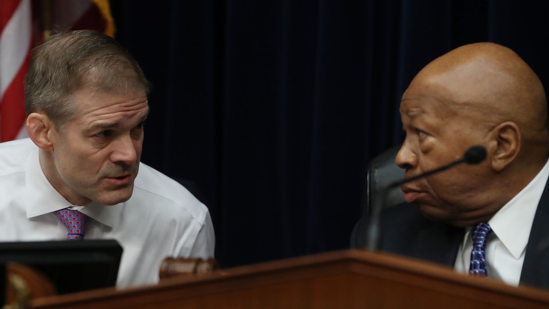 Rep. Elijah E. Cummings speaking with Rep. Jim Jordan at the House Oversight Committee