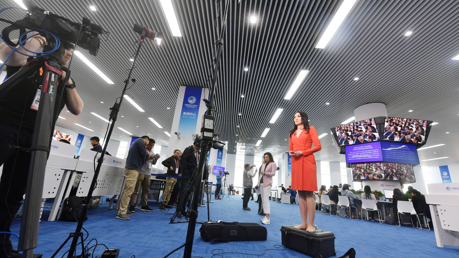 A television reporter in Shanghai, China