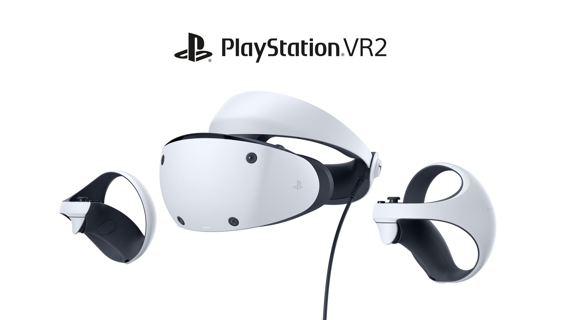 Image of a white PlayStation VR headset and two controllers