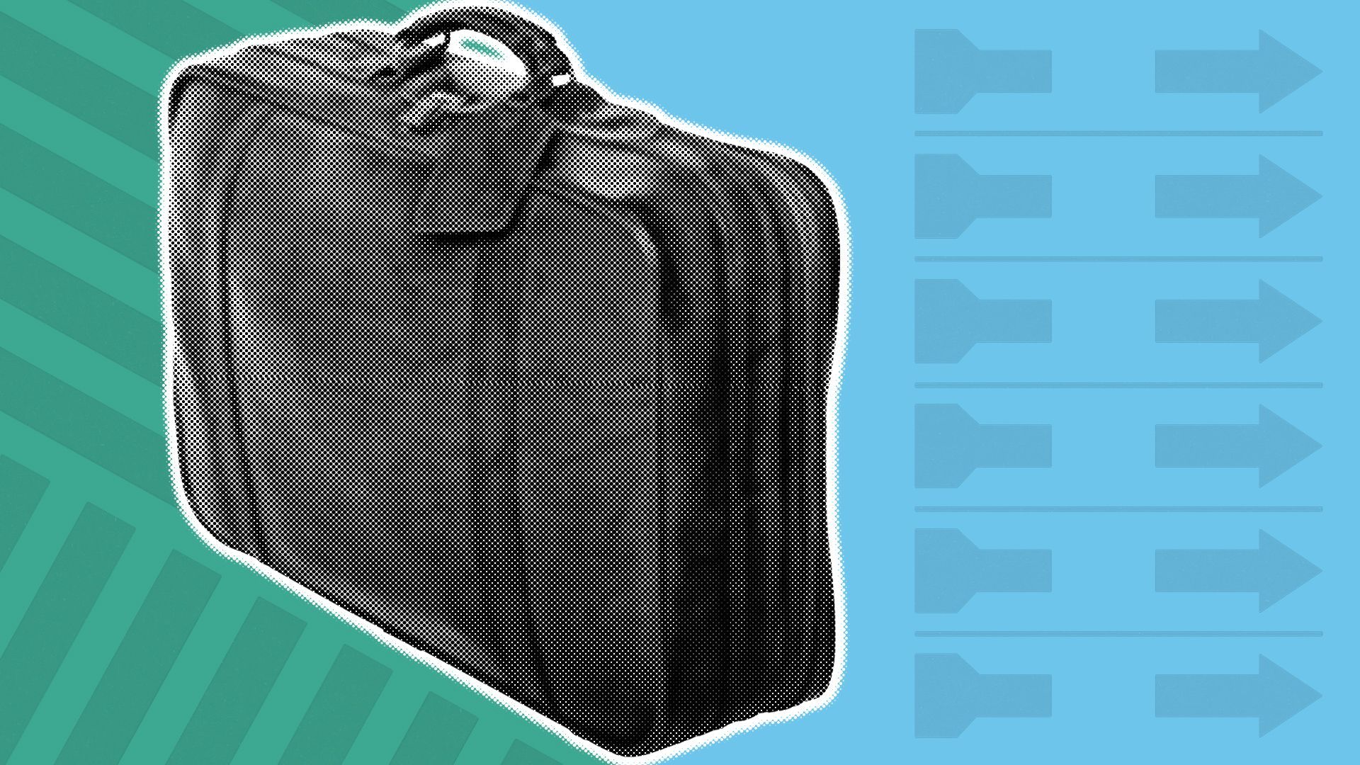 Illustration of a suitcase surrounded by elements from a ballot.