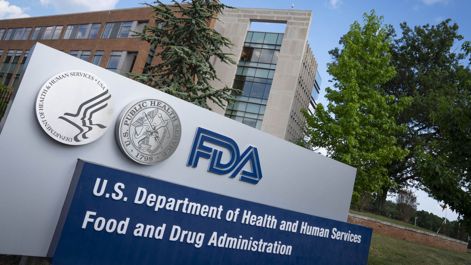 A sign for the Food And Drug Administration is seen outside of the headquarters.
