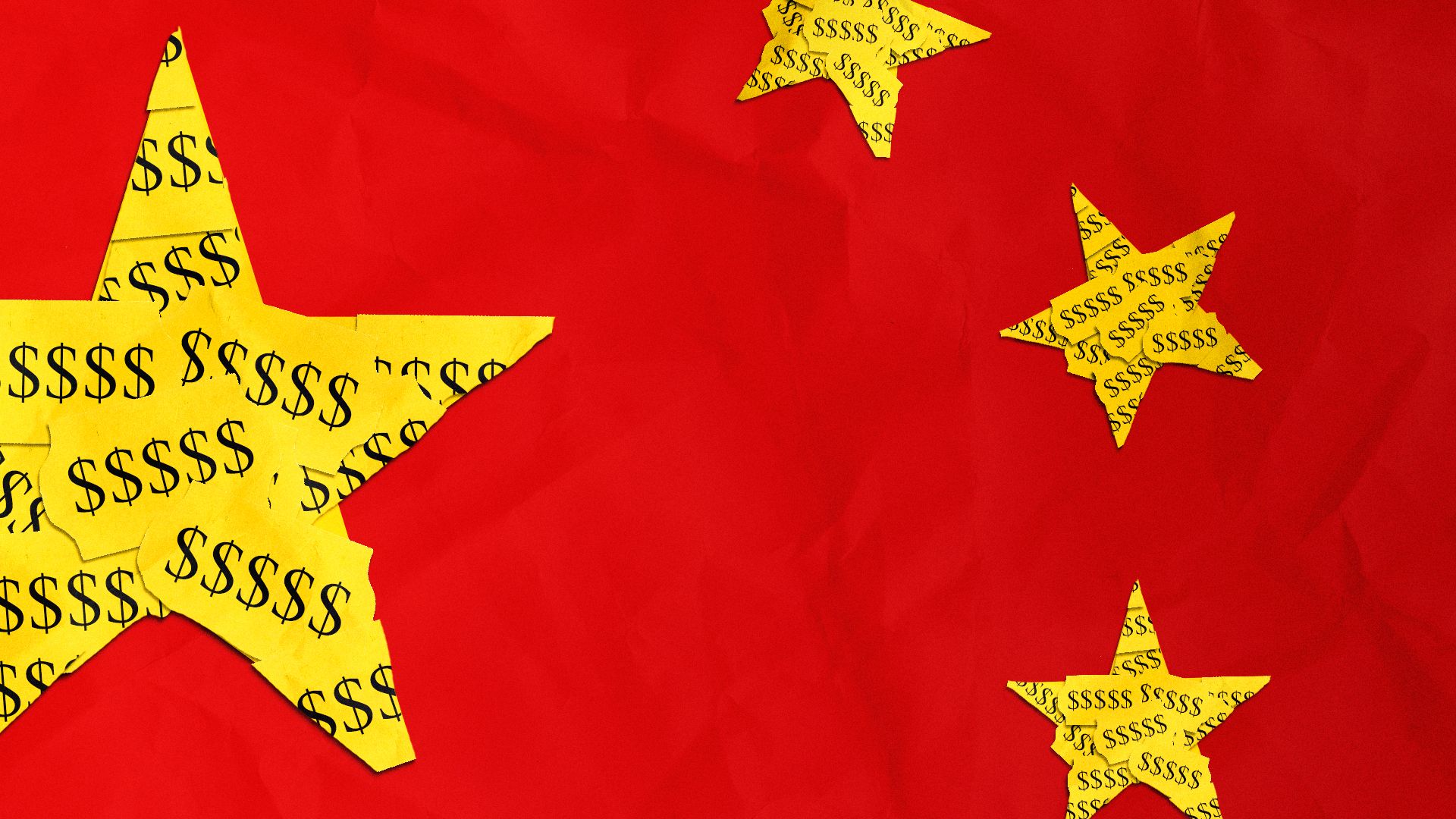 Illustration of price stickers forming the stars on China's flag.