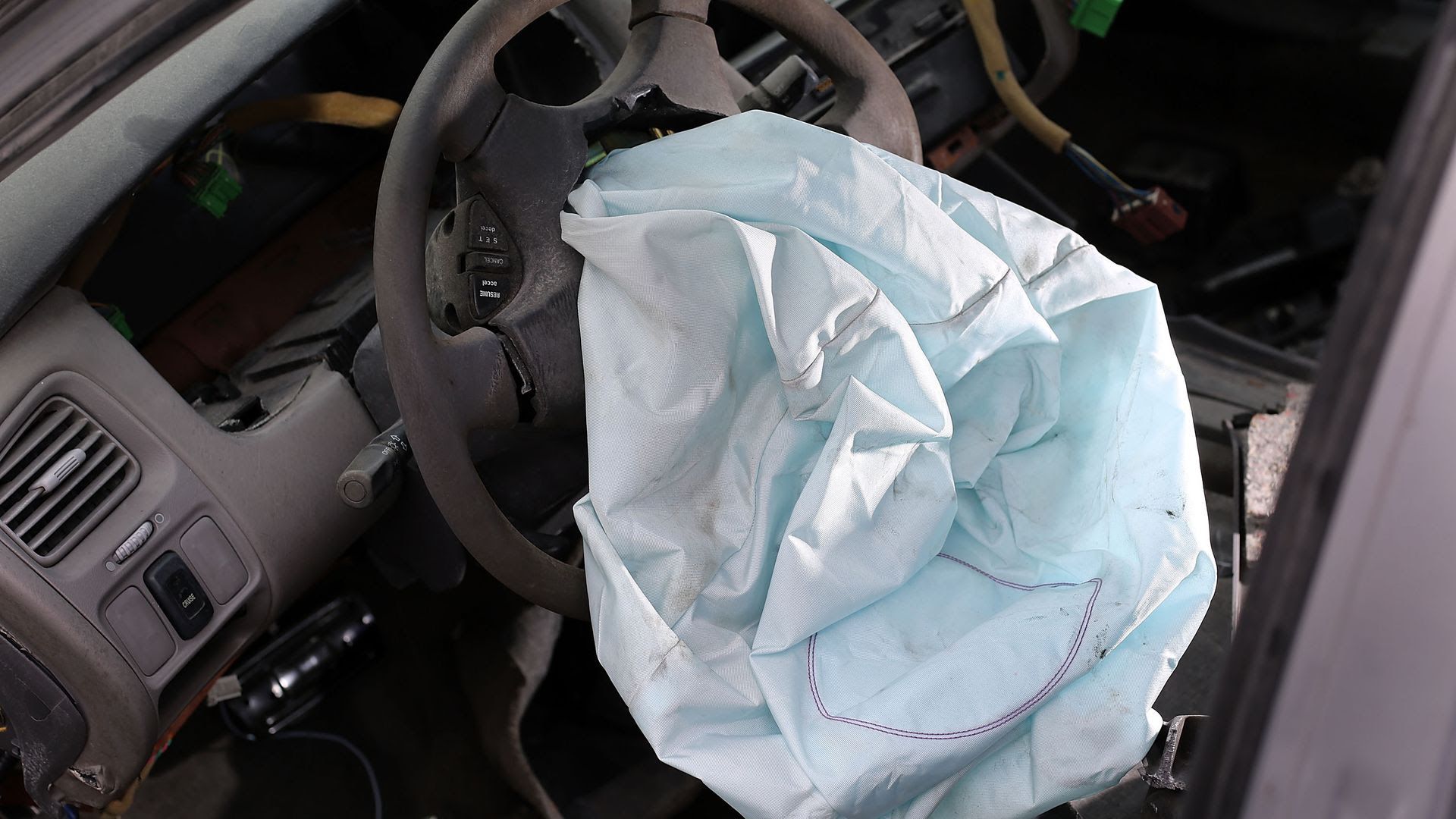 A deployed airbag.