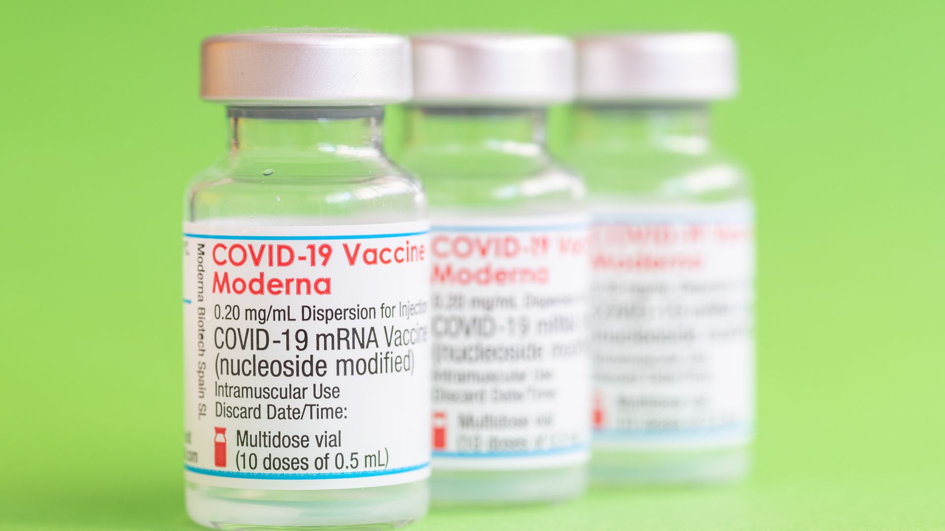 Vials of Moderna vaccine.