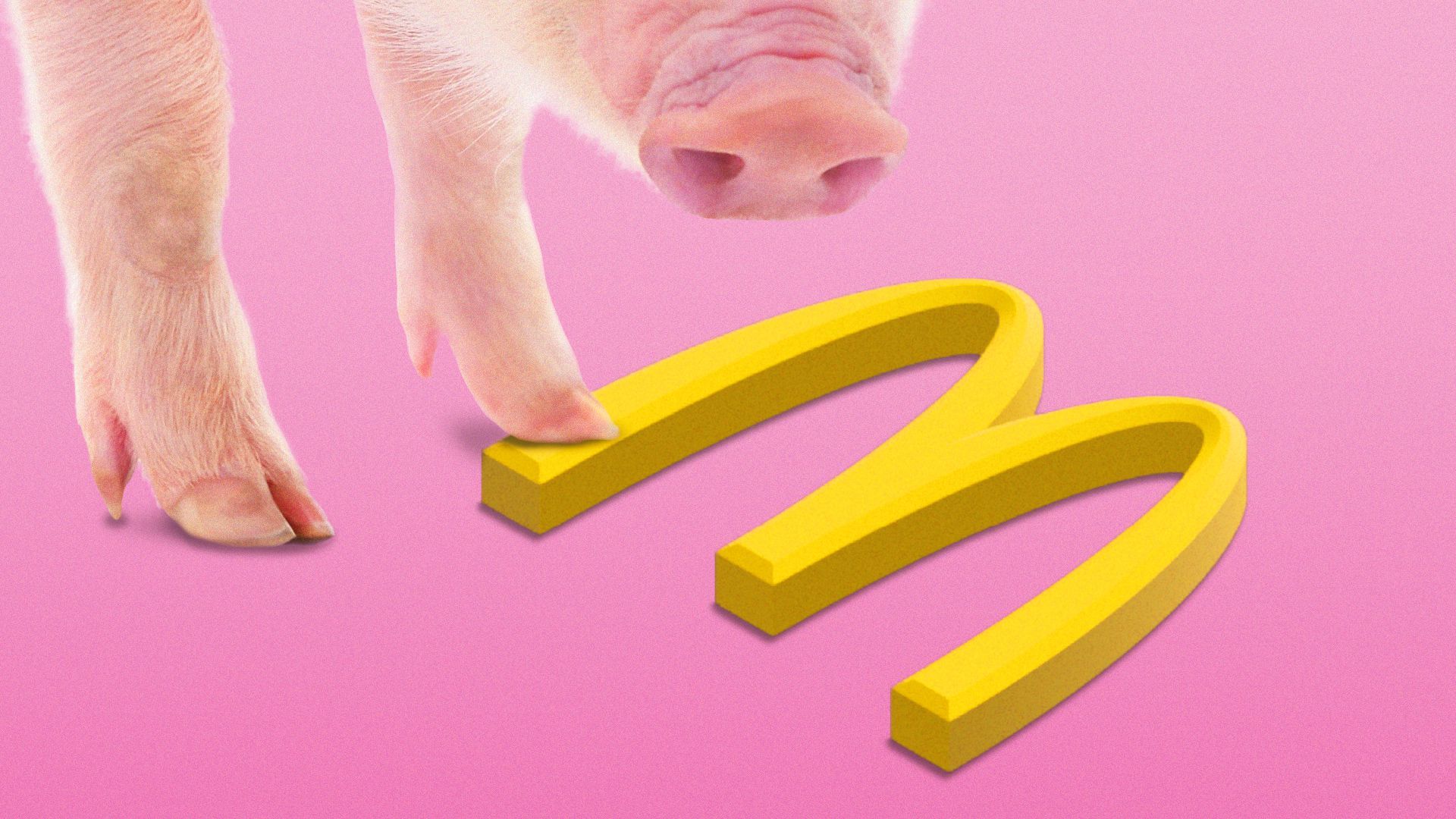 Illustration of a pig stepping on the McDonald's logo.